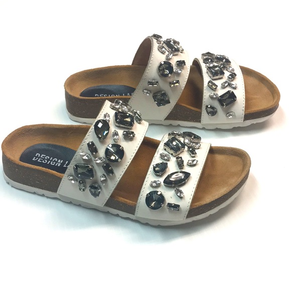 Design Lab Women’s White Leather Slides with Bling Embellishments. Sz 5. - Picture 4 of 11